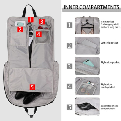 BESMART Garment Bags for Travel, 51" Large Suit Bag for Business Trips | Waterproof,Hangs 3 Suits,Foldable,Wrinkle Free Spacious Luggage Suit Cover,Adjustable Strap,Carry On Flight Approved,Black