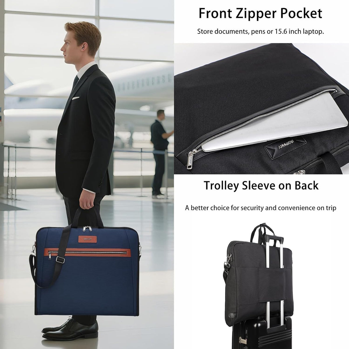 BESMART Garment Bags for Travel, 51" Large Suit Bag for Business Trips | Waterproof,Hangs 3 Suits,Foldable,Wrinkle Free Spacious Luggage Suit Cover,Adjustable Strap,Carry On Flight Approved,Black