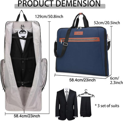 BESMART Garment Bags for Travel, 51" Large Suit Bag for Business Trips | Waterproof,Hangs 3 Suits,Foldable,Wrinkle Free Spacious Luggage Suit Cover,Adjustable Strap,Carry On Flight Approved,Black