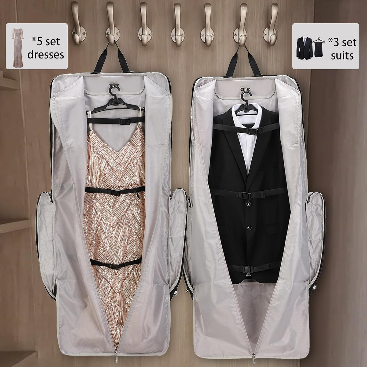 BESMART Garment Bags for Travel, 51" Large Suit Bag for Business Trips | Waterproof,Hangs 3 Suits,Foldable,Wrinkle Free Spacious Luggage Suit Cover,Adjustable Strap,Carry On Flight Approved,Black