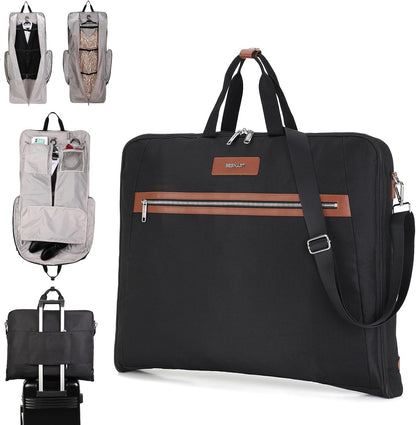BESMART Garment Bags for Travel, 51" Large Suit Bag for Business Trips | Waterproof,Hangs 3 Suits,Foldable,Wrinkle Free Spacious Luggage Suit Cover,Adjustable Strap,Carry On Flight Approved,Black