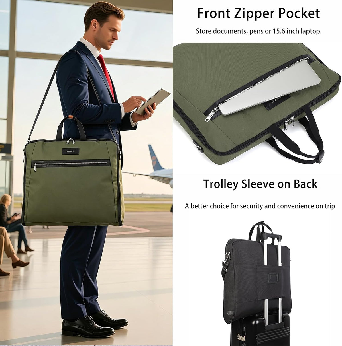 BESMART Garment Bags for Travel, 51" Large Suit Bag for Business Trips | Waterproof,Hangs 3 Suits,Foldable,Wrinkle Free Spacious Luggage Suit Cover,Adjustable Strap,Carry On Flight Approved,Black