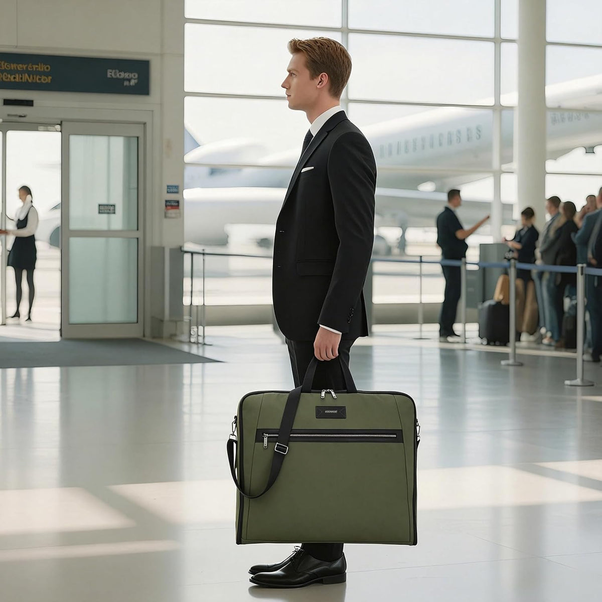 BESMART Garment Bags for Travel, 51" Large Suit Bag for Business Trips | Waterproof,Hangs 3 Suits,Foldable,Wrinkle Free Spacious Luggage Suit Cover,Adjustable Strap,Carry On Flight Approved,Black