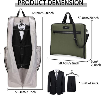 BESMART Garment Bags for Travel, 51" Large Suit Bag for Business Trips | Waterproof,Hangs 3 Suits,Foldable,Wrinkle Free Spacious Luggage Suit Cover,Adjustable Strap,Carry On Flight Approved,Black