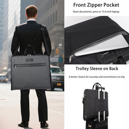 BESMART Garment Bags for Travel, 51" Large Suit Bag for Business Trips | Waterproof,Hangs 3 Suits,Foldable,Wrinkle Free Spacious Luggage Suit Cover,Adjustable Strap,Carry On Flight Approved,Black