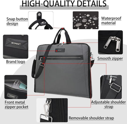 BESMART Garment Bags for Travel, 51" Large Suit Bag for Business Trips | Waterproof,Hangs 3 Suits,Foldable,Wrinkle Free Spacious Luggage Suit Cover,Adjustable Strap,Carry On Flight Approved,Black