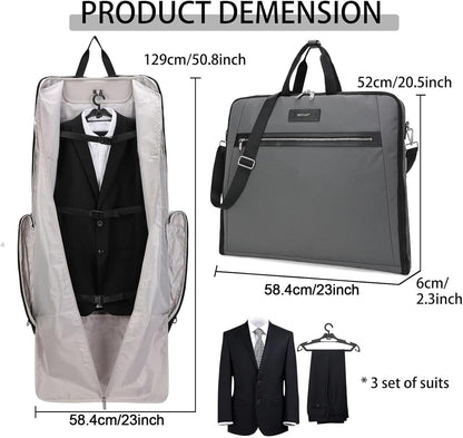 BESMART Garment Bags for Travel, 51" Large Suit Bag for Business Trips | Waterproof,Hangs 3 Suits,Foldable,Wrinkle Free Spacious Luggage Suit Cover,Adjustable Strap,Carry On Flight Approved,Black