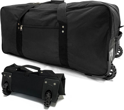 36" Huge Bag with Wheels Extra Large Foldable Duffel Bag Collapsible Rolling Travel Bag Heavy-Duty Cargo Duffle for Travel, Camping & Moving, Water-Resistant 600D Oxford, Black