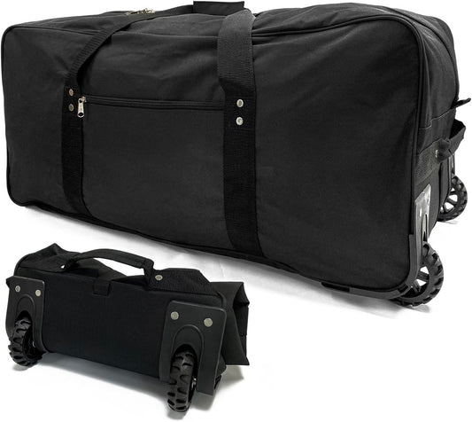 36" Huge Bag with Wheels Extra Large Foldable Duffel Bag Collapsible Rolling Travel Bag Heavy-Duty Cargo Duffle for Travel, Camping & Moving, Water-Resistant 600D Oxford, Black
