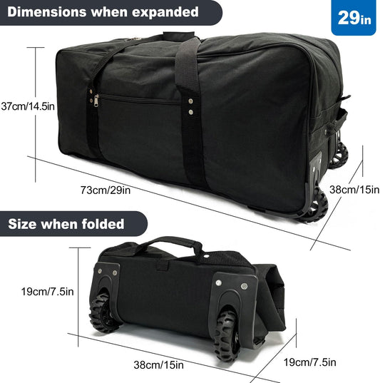 36" Huge Bag with Wheels Extra Large Foldable Duffel Bag Collapsible Rolling Travel Bag Heavy-Duty Cargo Duffle for Travel, Camping & Moving, Water-Resistant 600D Oxford, Black