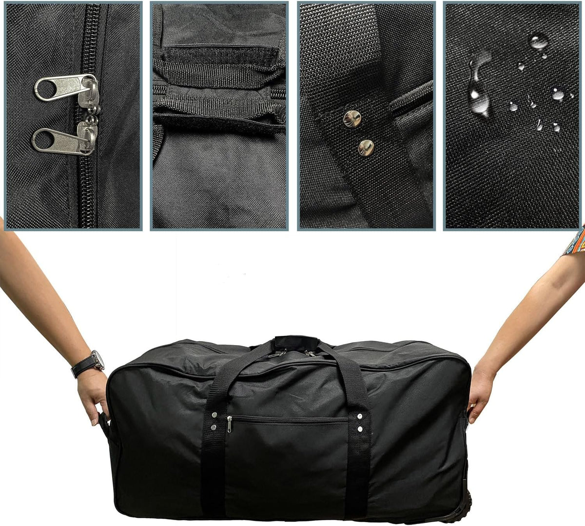 36" Huge Bag with Wheels Extra Large Foldable Duffel Bag Collapsible Rolling Travel Bag Heavy-Duty Cargo Duffle for Travel, Camping & Moving, Water-Resistant 600D Oxford, Black