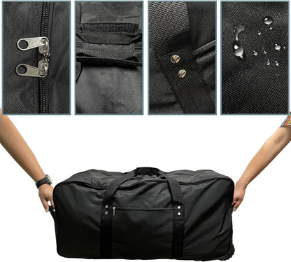 36" Huge Bag with Wheels Extra Large Foldable Duffel Bag Collapsible Rolling Travel Bag Heavy-Duty Cargo Duffle for Travel, Camping & Moving, Water-Resistant 600D Oxford, Black