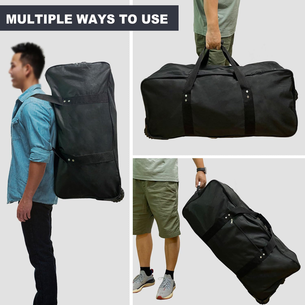 36" Huge Bag with Wheels Extra Large Foldable Duffel Bag Collapsible Rolling Travel Bag Heavy-Duty Cargo Duffle for Travel, Camping & Moving, Water-Resistant 600D Oxford, Black