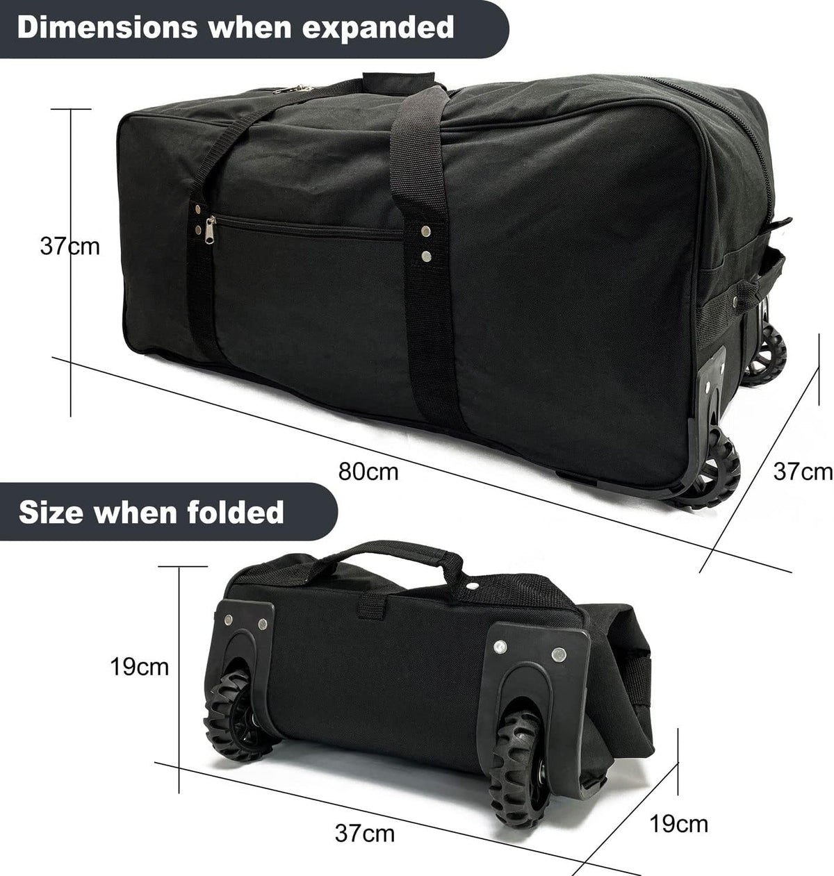 36" Huge Bag with Wheels Extra Large Foldable Duffel Bag Collapsible Rolling Travel Bag Heavy-Duty Cargo Duffle for Travel, Camping & Moving, Water-Resistant 600D Oxford, Black