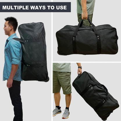 36" Huge Bag with Wheels Extra Large Foldable Duffel Bag Collapsible Rolling Travel Bag Heavy-Duty Cargo Duffle for Travel, Camping & Moving, Water-Resistant 600D Oxford, Black