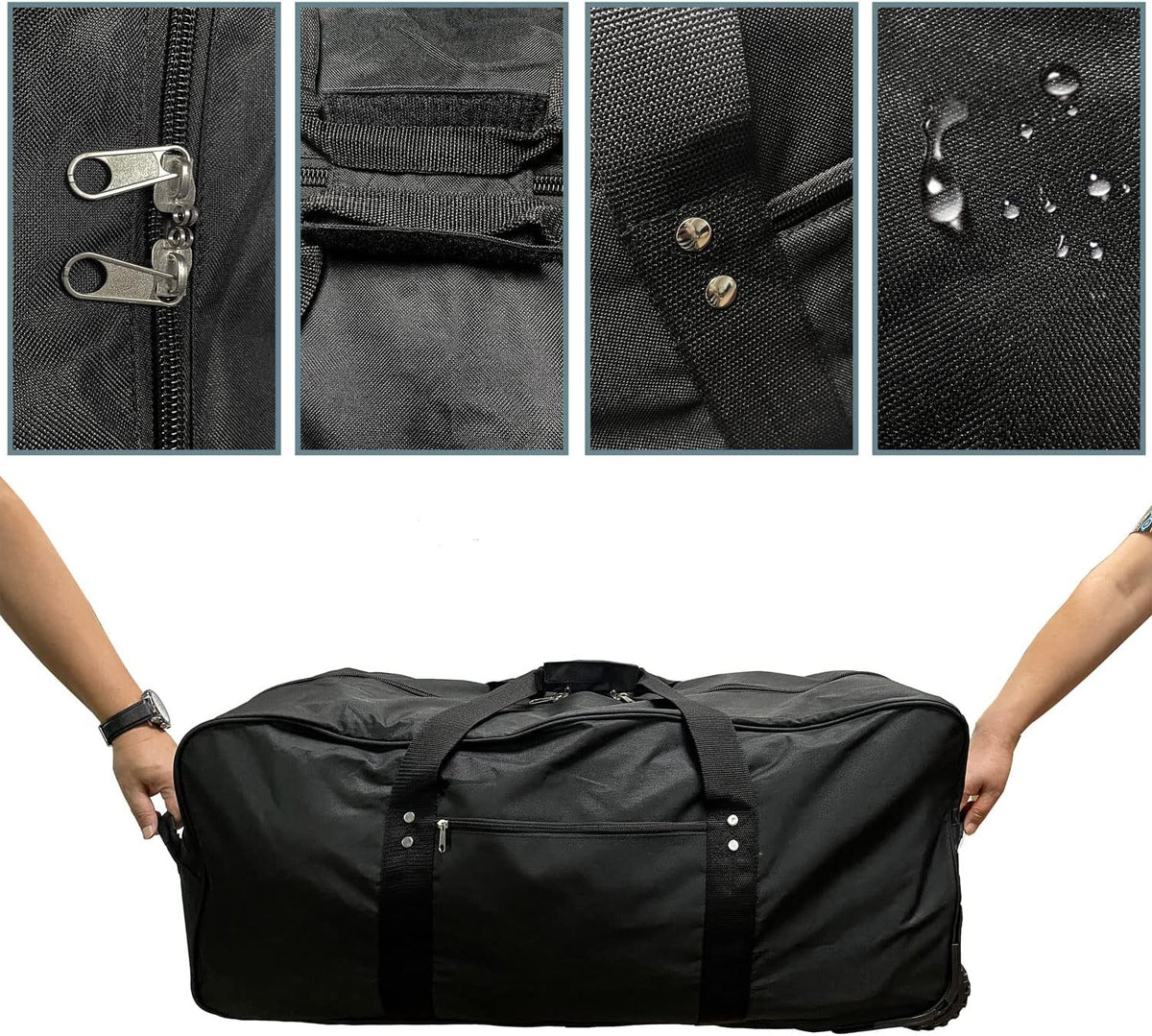 36" Huge Bag with Wheels Extra Large Foldable Duffel Bag Collapsible Rolling Travel Bag Heavy-Duty Cargo Duffle for Travel, Camping & Moving, Water-Resistant 600D Oxford, Black