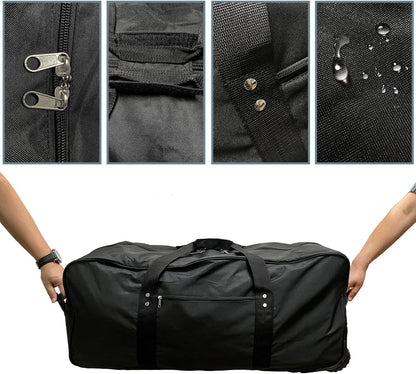 36" Huge Bag with Wheels Extra Large Foldable Duffel Bag Collapsible Rolling Travel Bag Heavy-Duty Cargo Duffle for Travel, Camping & Moving, Water-Resistant 600D Oxford, Black