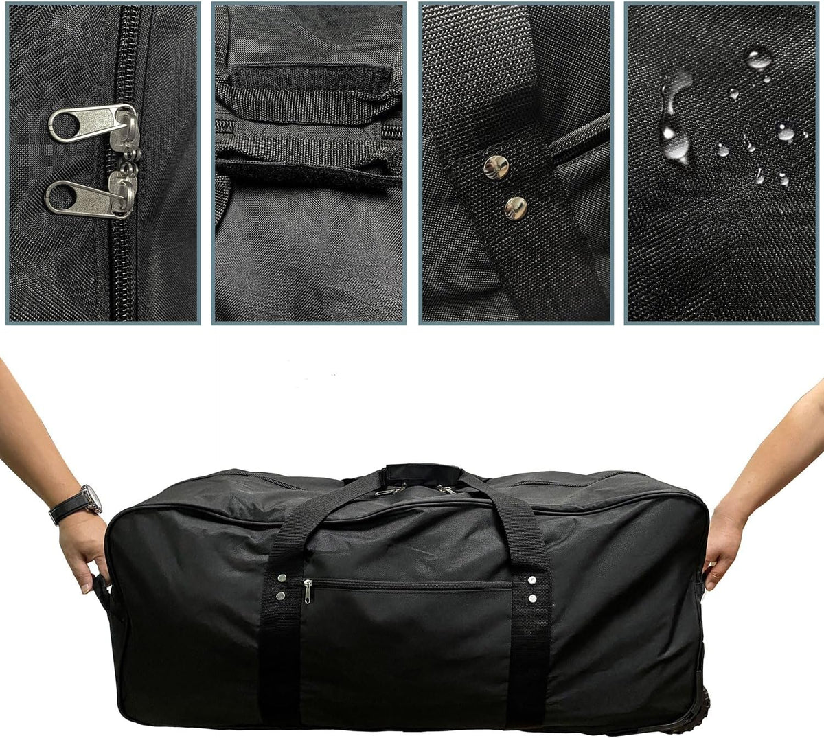 36" Huge Bag with Wheels Extra Large Foldable Duffel Bag Collapsible Rolling Travel Bag Heavy-Duty Cargo Duffle for Travel, Camping & Moving, Water-Resistant 600D Oxford, Black