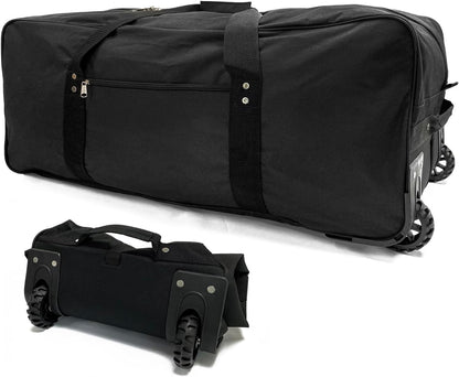 36" Huge Bag with Wheels Extra Large Foldable Duffel Bag Collapsible Rolling Travel Bag Heavy-Duty Cargo Duffle for Travel, Camping & Moving, Water-Resistant 600D Oxford, Black