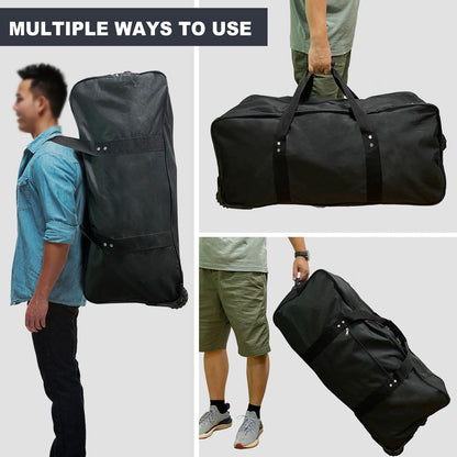 36" Huge Bag with Wheels Extra Large Foldable Duffel Bag Collapsible Rolling Travel Bag Heavy-Duty Cargo Duffle for Travel, Camping & Moving, Water-Resistant 600D Oxford, Black