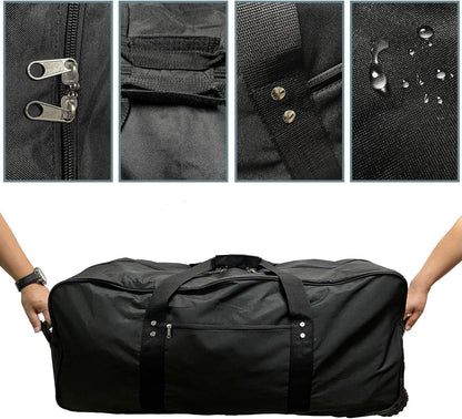 36" Huge Bag with Wheels Extra Large Foldable Duffel Bag Collapsible Rolling Travel Bag Heavy-Duty Cargo Duffle for Travel, Camping & Moving, Water-Resistant 600D Oxford, Black