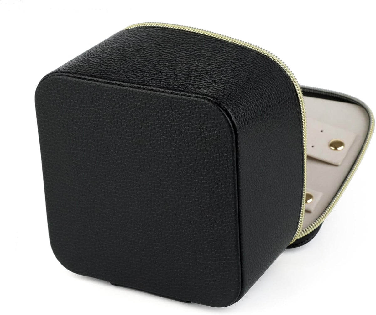 Jewelry Box Organizer for Women Girls, Travel Jewelry Case with Portable Zipper Bags, Jewelry Storage Ideal for Travel & Home Organization (Black Faux Leather)