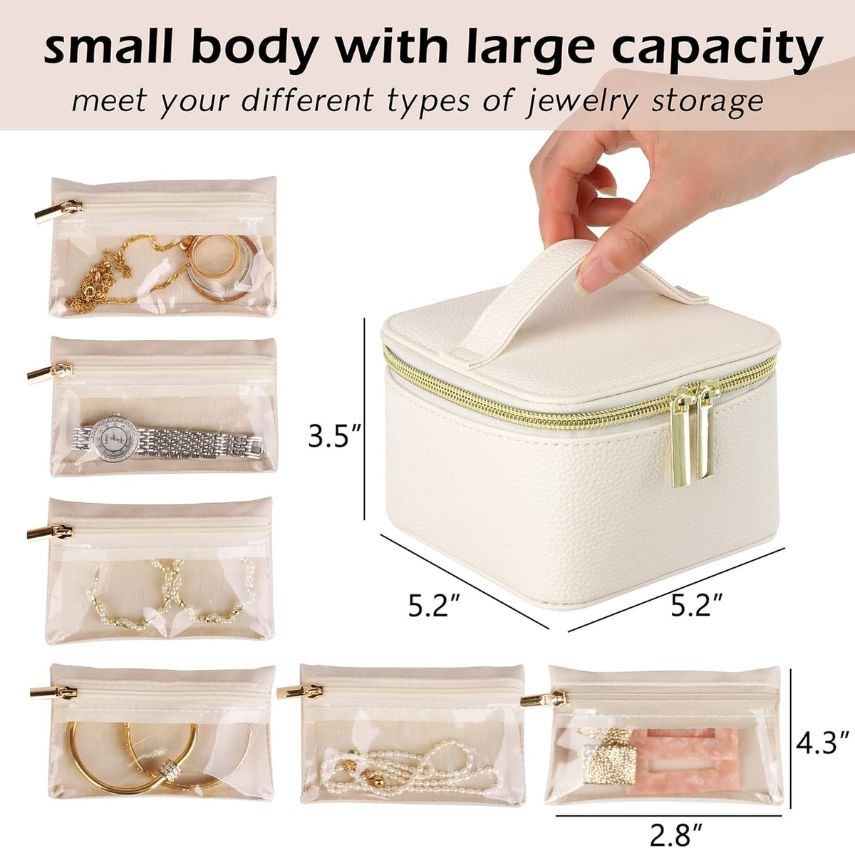 Jewelry Box Organizer for Women Girls, Travel Jewelry Case with Portable Zipper Bags, Jewelry Storage Ideal for Travel & Home Organization (Black Faux Leather)