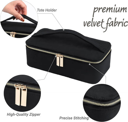Jewelry Box Organizer for Women Girls, Travel Jewelry Case with Portable Zipper Bags, Jewelry Storage Ideal for Travel & Home Organization (Black Faux Leather)