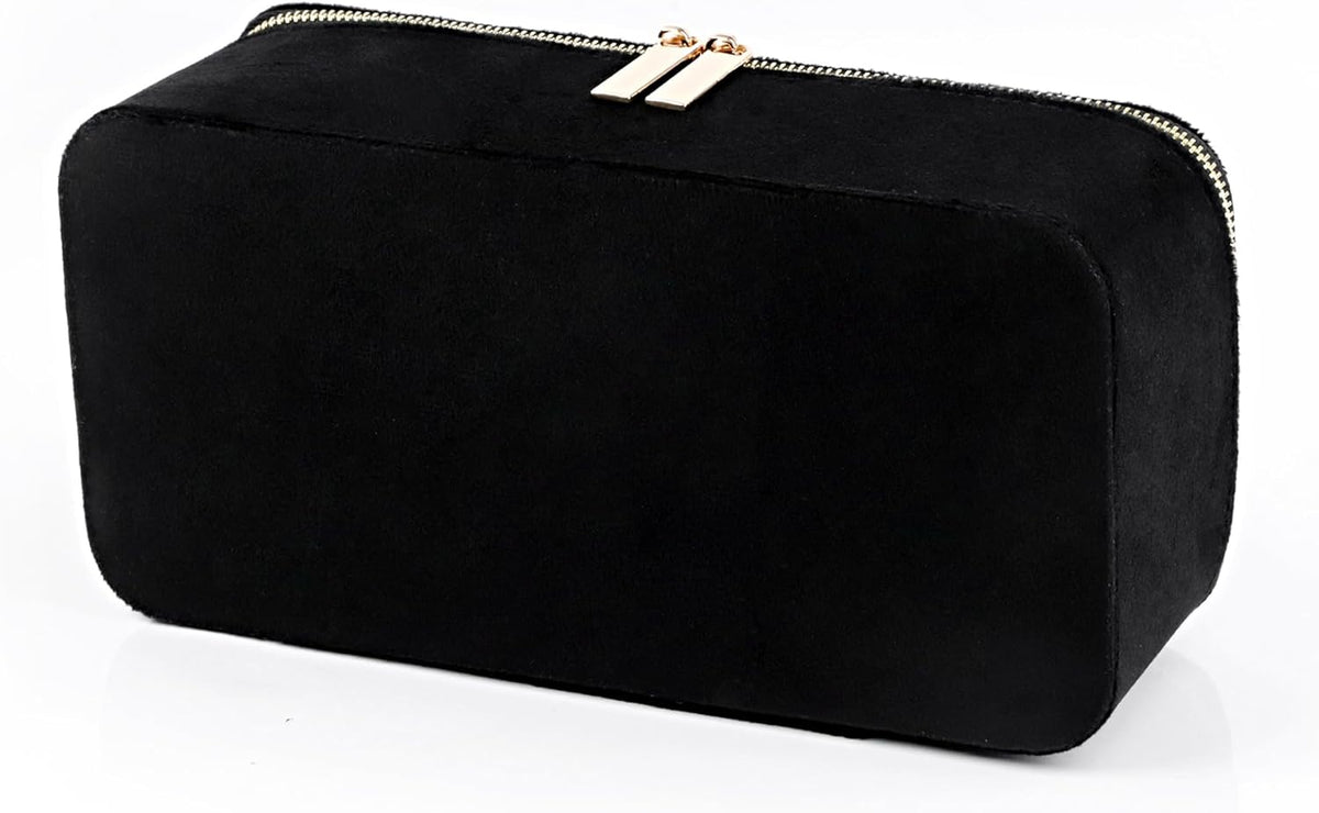 Jewelry Box Organizer for Women Girls, Travel Jewelry Case with Portable Zipper Bags, Jewelry Storage Ideal for Travel & Home Organization (Black Faux Leather)