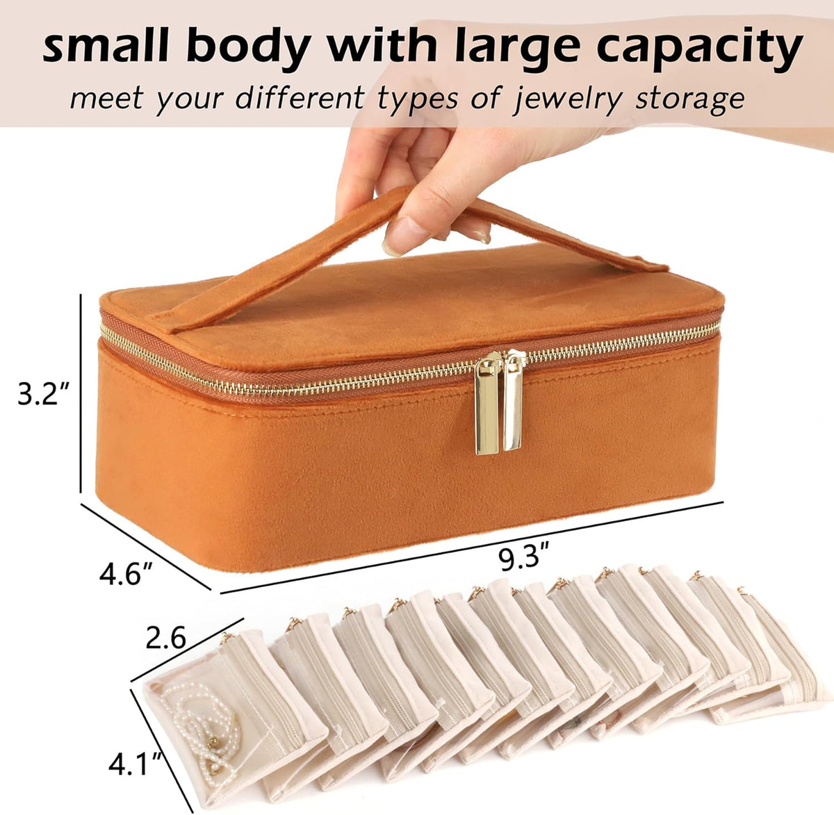 Jewelry Box Organizer for Women Girls, Travel Jewelry Case with Portable Zipper Bags, Jewelry Storage Ideal for Travel & Home Organization (Black Faux Leather)