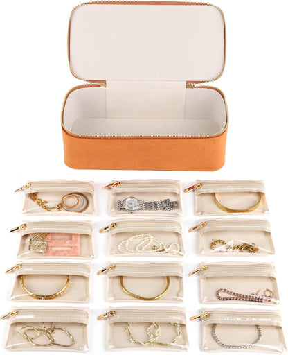 Jewelry Box Organizer for Women Girls, Travel Jewelry Case with Portable Zipper Bags, Jewelry Storage Ideal for Travel & Home Organization (Black Faux Leather)