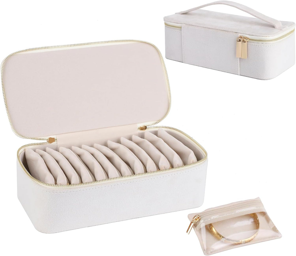 Jewelry Box Organizer for Women Girls, Travel Jewelry Case with Portable Zipper Bags, Jewelry Storage Ideal for Travel & Home Organization (Black Faux Leather)