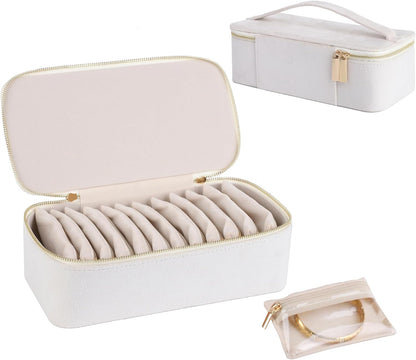 Jewelry Box Organizer for Women Girls, Travel Jewelry Case with Portable Zipper Bags, Jewelry Storage Ideal for Travel & Home Organization (Black Faux Leather)