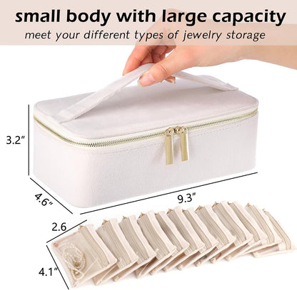 Jewelry Box Organizer for Women Girls, Travel Jewelry Case with Portable Zipper Bags, Jewelry Storage Ideal for Travel & Home Organization (Black Faux Leather)