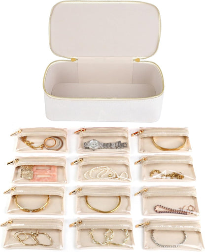 Jewelry Box Organizer for Women Girls, Travel Jewelry Case with Portable Zipper Bags, Jewelry Storage Ideal for Travel & Home Organization (Black Faux Leather)