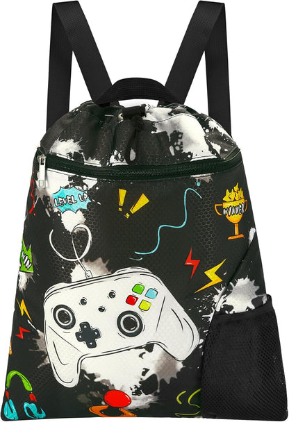 Gym Drawstring Backpack String Bag - 15” x 17” Sports Gym Bag for Kids Waterproof Swimming Beach Shopping Yoga Bag