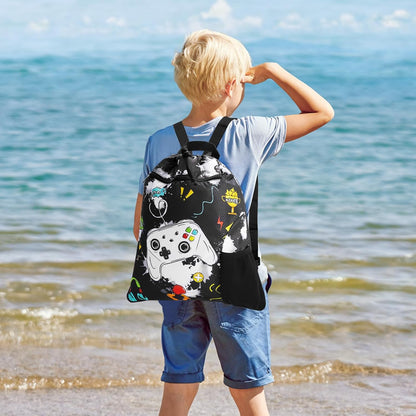 Gym Drawstring Backpack String Bag - 15” x 17” Sports Gym Bag for Kids Waterproof Swimming Beach Shopping Yoga Bag