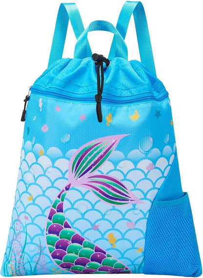 Gym Drawstring Backpack String Bag - 15” x 17” Sports Gym Bag for Kids Waterproof Swimming Beach Shopping Yoga Bag