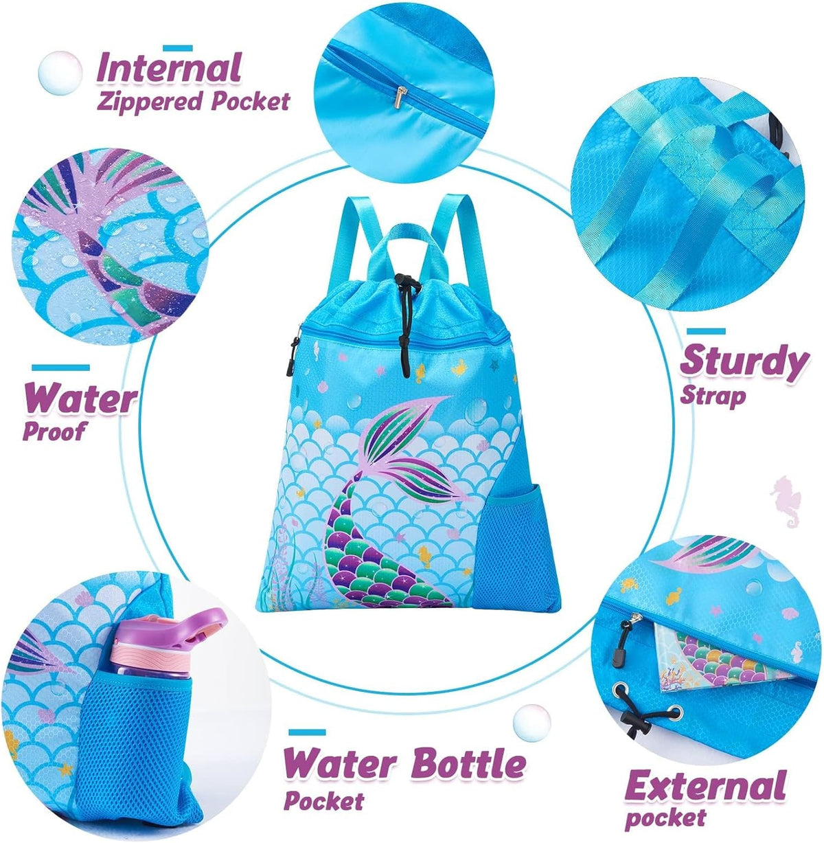Gym Drawstring Backpack String Bag - 15” x 17” Sports Gym Bag for Kids Waterproof Swimming Beach Shopping Yoga Bag