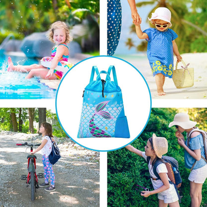 Gym Drawstring Backpack String Bag - 15” x 17” Sports Gym Bag for Kids Waterproof Swimming Beach Shopping Yoga Bag