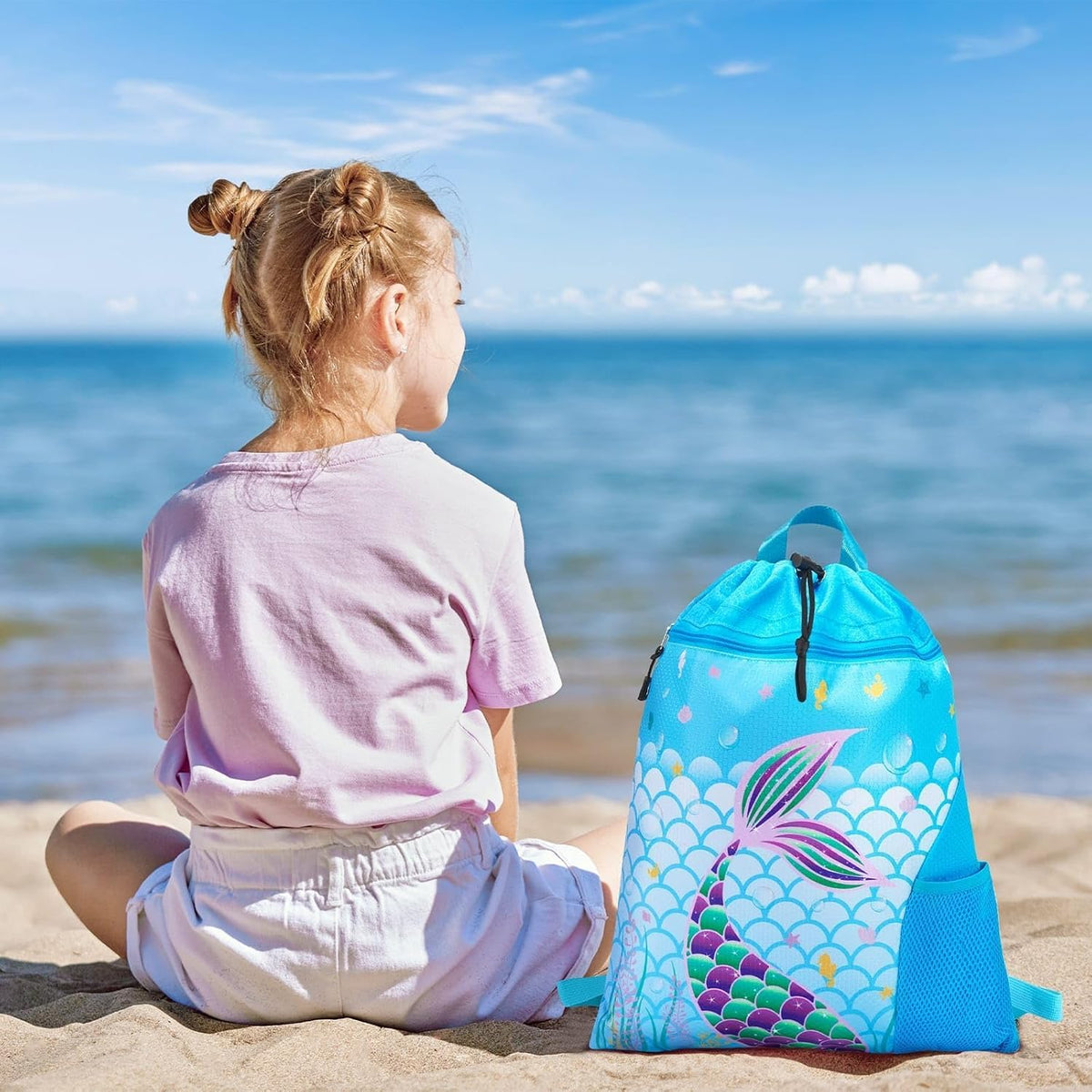 Gym Drawstring Backpack String Bag - 15” x 17” Sports Gym Bag for Kids Waterproof Swimming Beach Shopping Yoga Bag