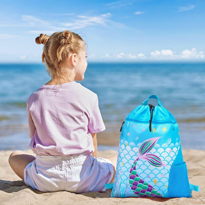 Gym Drawstring Backpack String Bag - 15” x 17” Sports Gym Bag for Kids Waterproof Swimming Beach Shopping Yoga Bag