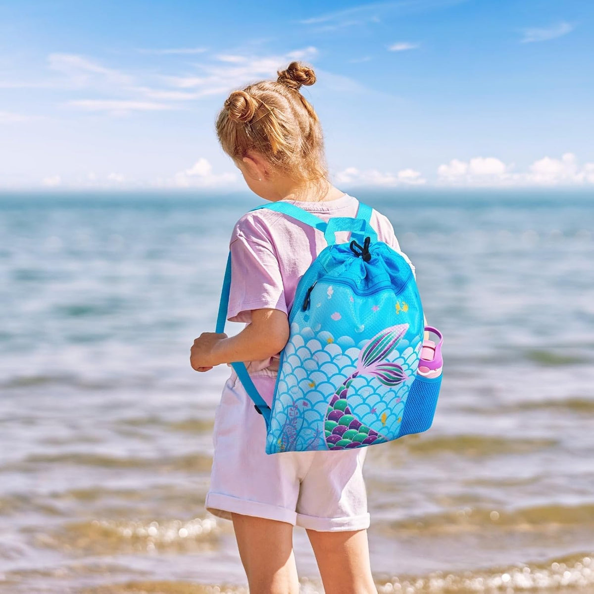 Gym Drawstring Backpack String Bag - 15” x 17” Sports Gym Bag for Kids Waterproof Swimming Beach Shopping Yoga Bag