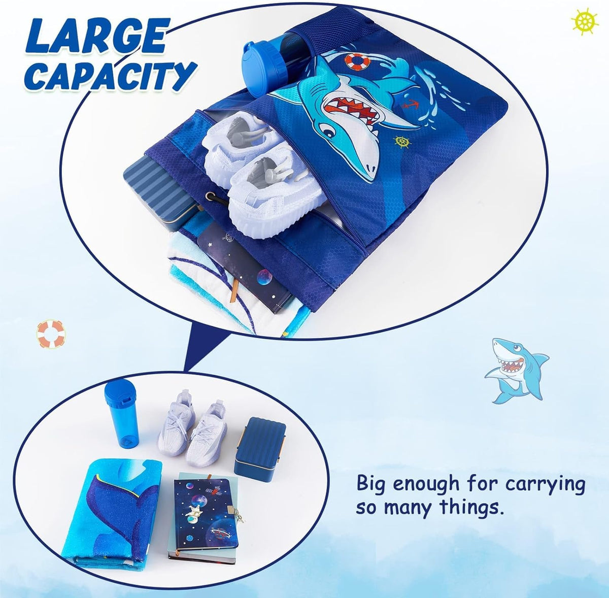 Gym Drawstring Backpack String Bag - 15” x 17” Sports Gym Bag for Kids Waterproof Swimming Beach Shopping Yoga Bag