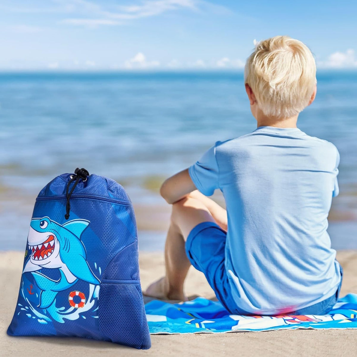 Gym Drawstring Backpack String Bag - 15” x 17” Sports Gym Bag for Kids Waterproof Swimming Beach Shopping Yoga Bag
