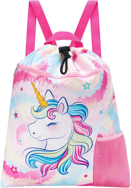 Gym Drawstring Backpack String Bag - 15” x 17” Sports Gym Bag for Kids Waterproof Swimming Beach Shopping Yoga Bag