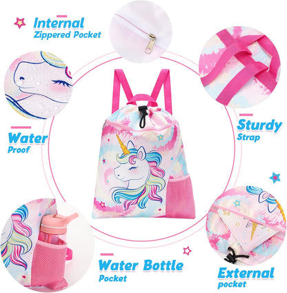 Gym Drawstring Backpack String Bag - 15” x 17” Sports Gym Bag for Kids Waterproof Swimming Beach Shopping Yoga Bag