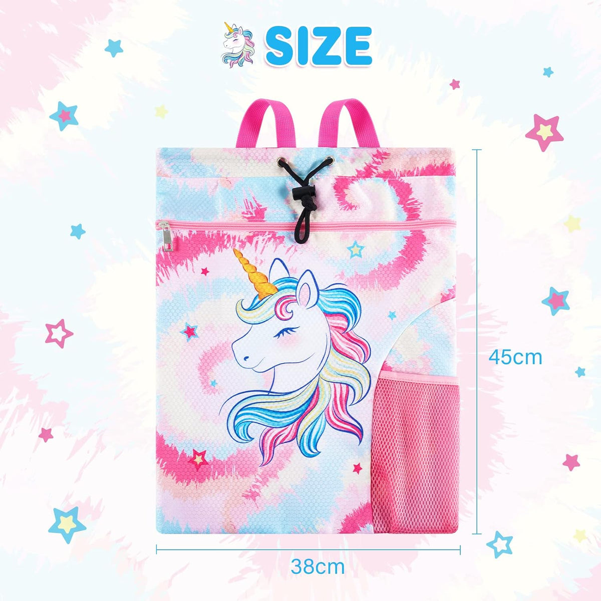 Gym Drawstring Backpack String Bag - 15” x 17” Sports Gym Bag for Kids Waterproof Swimming Beach Shopping Yoga Bag