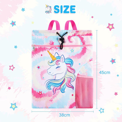 Gym Drawstring Backpack String Bag - 15” x 17” Sports Gym Bag for Kids Waterproof Swimming Beach Shopping Yoga Bag