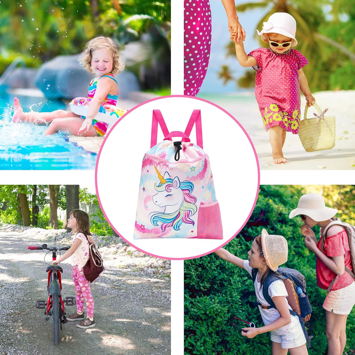Gym Drawstring Backpack String Bag - 15” x 17” Sports Gym Bag for Kids Waterproof Swimming Beach Shopping Yoga Bag